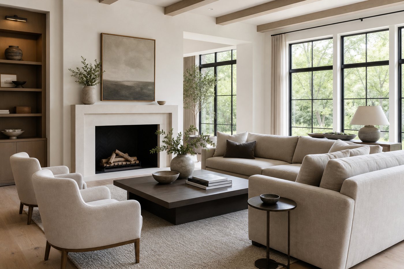 AI-generated concept image of a bright modern living room interior